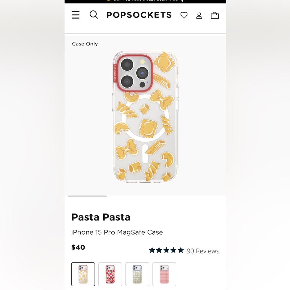 PopSocket Pasta Pasta Pattern iPhone 15 Pro Case - New!